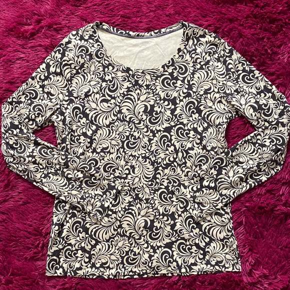 Floral print brown and tan crew neck top - Picture 1 of 11